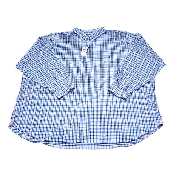 Ralph Lauren Performance Shirt Men's 5XB Gingham Check Blue Pink Stretch - Picture 1 of 9